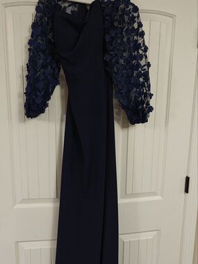 Eliza J floral sleeve Dark Navy dress